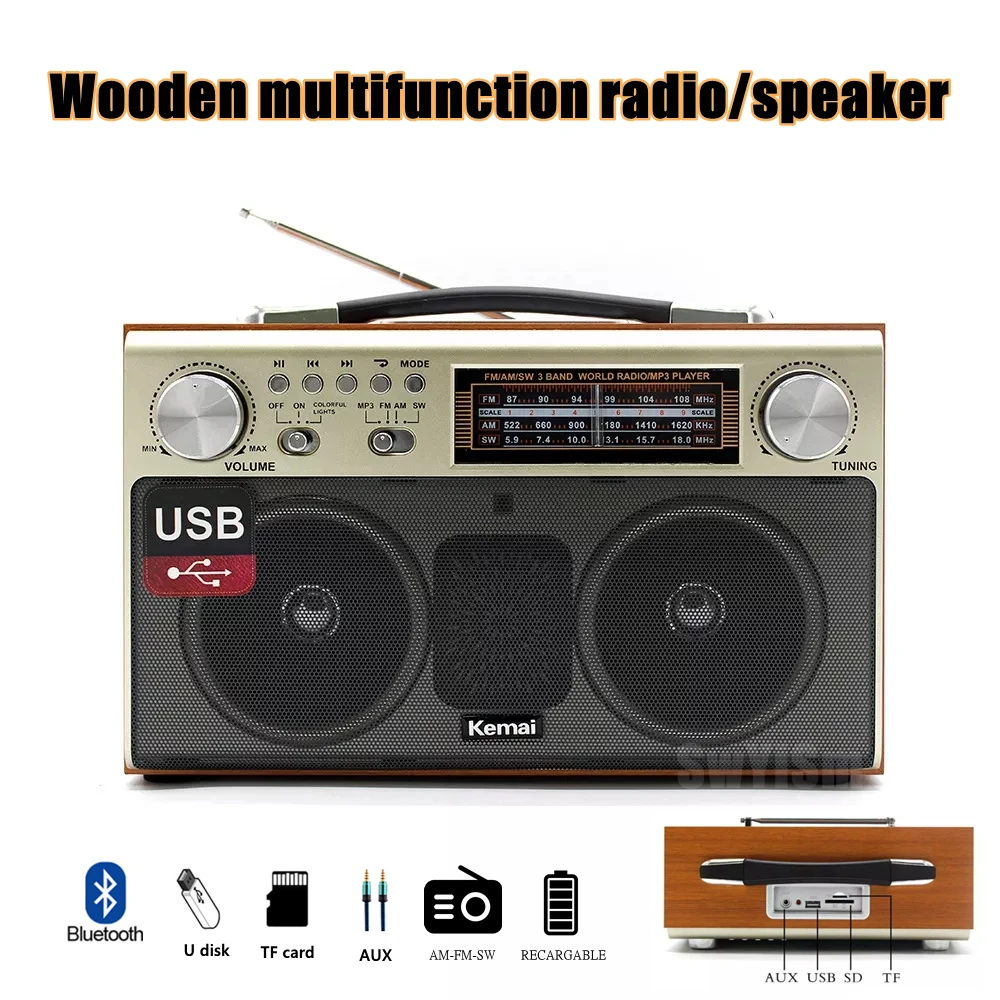 Wooden Retro Wireless Bluetooth Speaker High Quality Portable Home Tri-frequency FM Radio Subwoofer Mobile Phone TF Card USB Aud