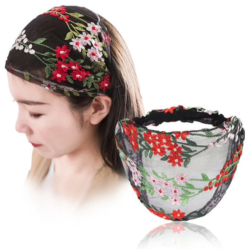 

Covered with White Hair Headbands Embroidered Flower Snow Yarn Wide Turband Lace Elastic Hair Band Hairdress Headwear Accessory