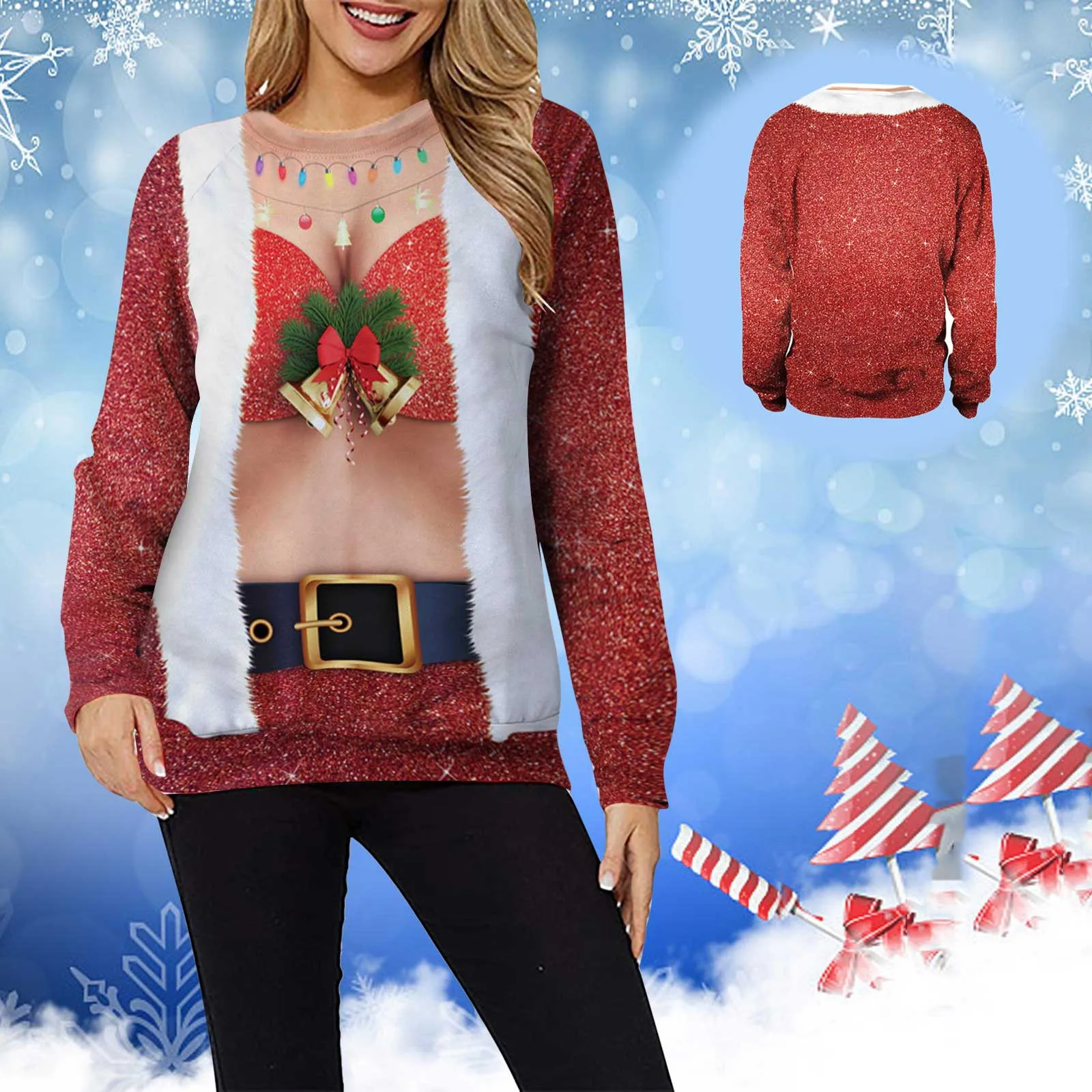 

Women's Christmas Long-Sleeve Fashion Wacky Print O Neck Sweatshirt Blouse Shirt Oversize Hoodies Women Sweatshirt Hoodie Women