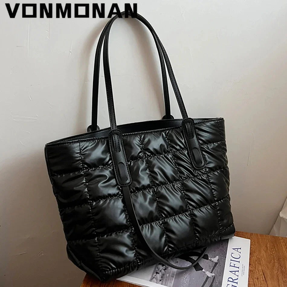 

Casual Soft Cotton Shoulder Bag Designer Padded Women Handbag Quilted Plaid Totes Warm 2024 Hit Winter Fashion Large Capacity
