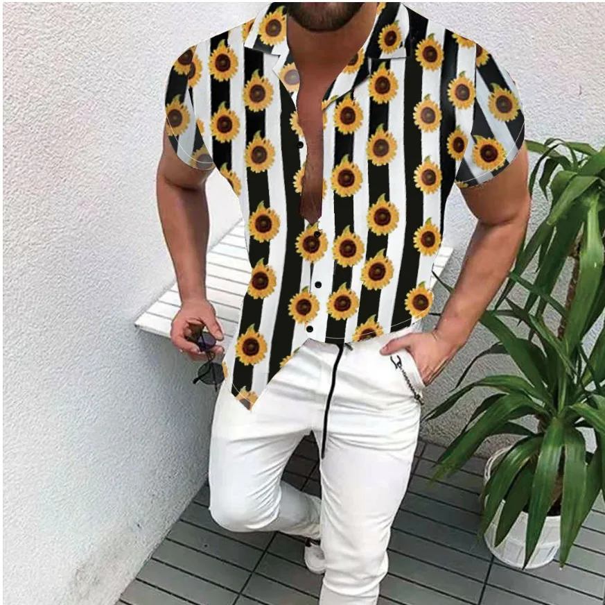 

Style Shirt Summer Man 2023 Ethnic Nation Printed Stand Collar Stripe Short Sleeve Loose Hawaiian Henley Casual C17