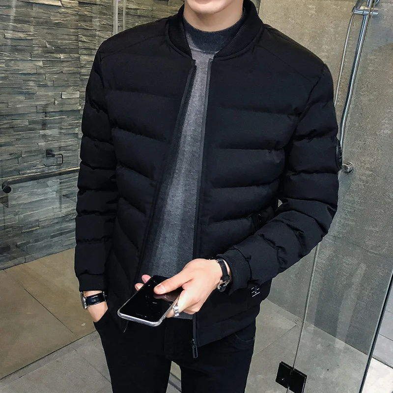 Winter Cotton Coat Coat Solid Color Cotton Jacket Casual Men's Stand-up Collar Pocket Warm Down Down Jacket Ant Wrinkle Fabric