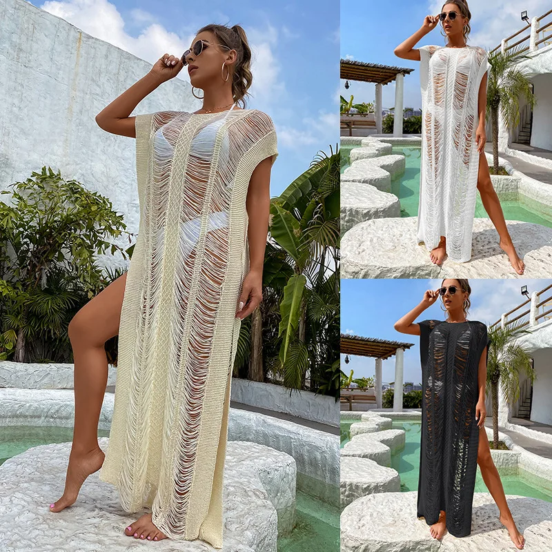 

Women Black White Bikini Cover Up Summer Sexy Lace Kimono Boho Beach Long Maxi Dress Sheer Loose Kaftan Tunic Swimsuit