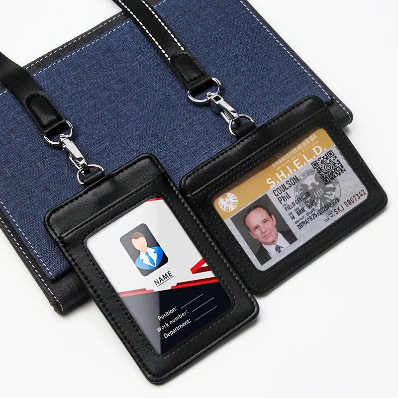 

Business Staff Job Number Card Badge Holder Genuine Leather Bus Card Cover Student Office Worker Employee ID Card Case