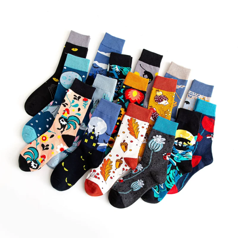12Pairs Fashion Cartoon Print Socks Couple Socks Popular Cotton Socks for Autumn and Winter Gift