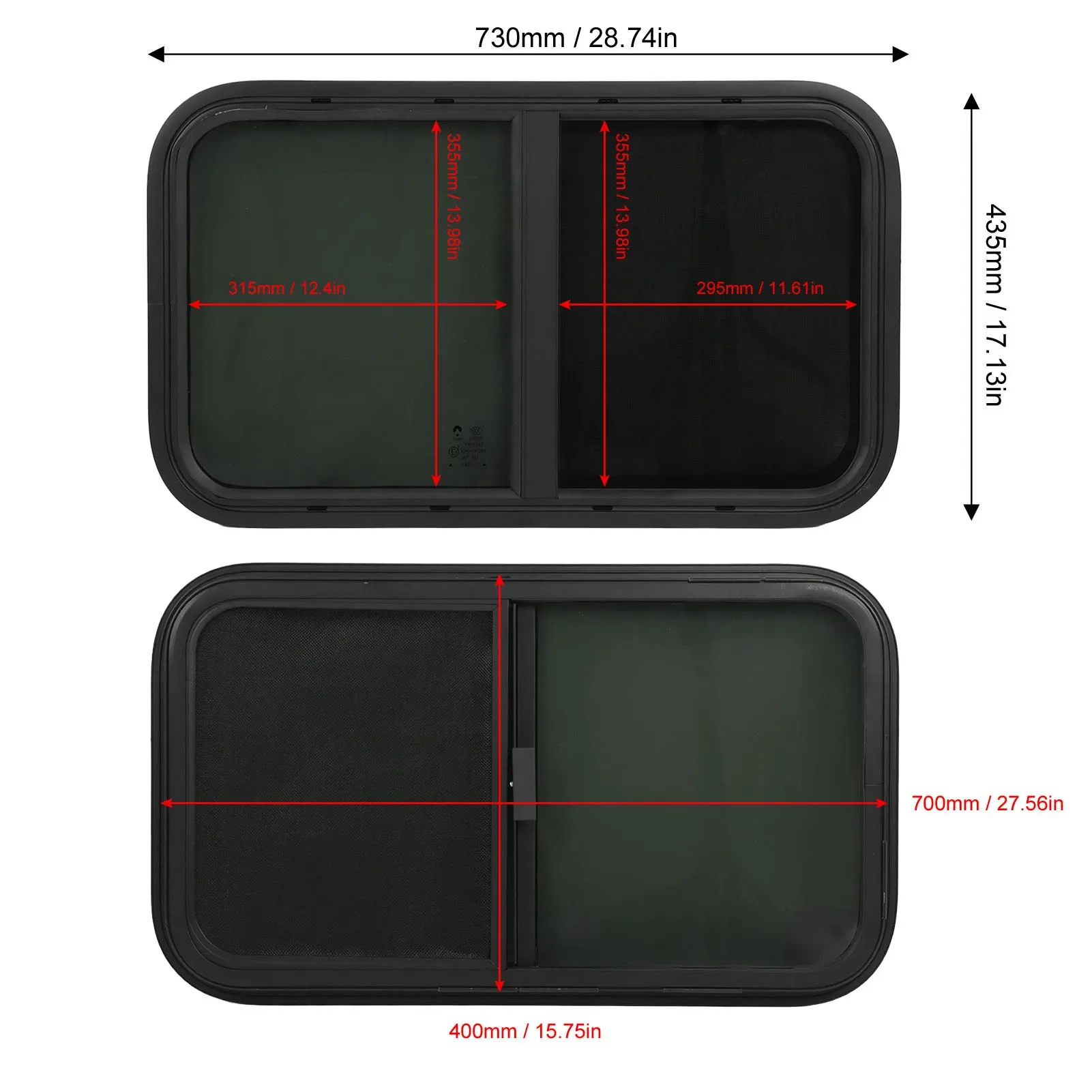 Замена окна RV 700x400 мм Круглый Угловой слайд с насекомым экраном для трейлера