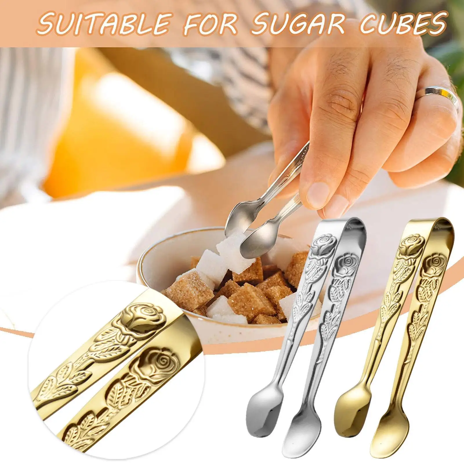 

1pc Steel Sugar Clamp Ice Tongs Reusable With Rose Pattern Print Handle Tweezers Clip Tongs For Candy Cookie Ice Cube Z8f2