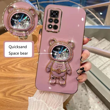 Quicksand Space Bear Holder Plating Phone Case For Huawei Nova 5T 10 9 8 7 6 5 Pro 4 3 SE Y90 5i 7i 8i 7SE 9SE Y70 Soft Cover