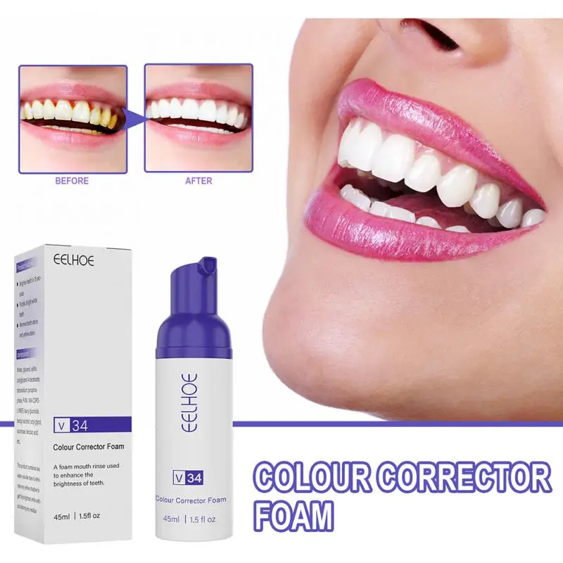 

45ml Mousse Toothpaste V34 Colour Corrector Purple Tooth Stain Removal Teeth Whitening Foam Hygiene Care Toothpaste Oral Hygiene
