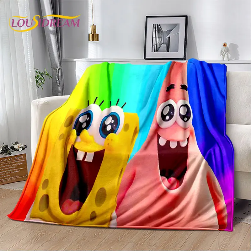 

Cartoon S-SpongeBob Soft Plush Blanket,Flannel Blanket Throw Blanket for Living Room Bedroom Bed Sofa Picnic Cover Kid Bettdecke