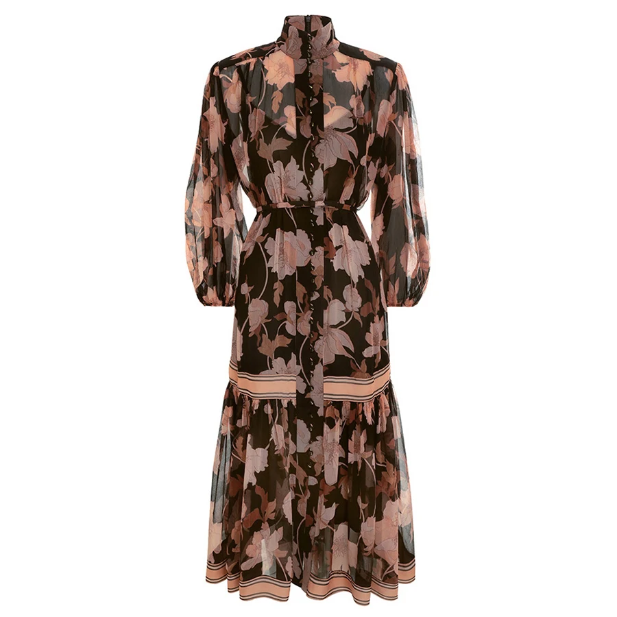 

Black Peonies Dress Spring 2022 Female Elegant Loose Dresses for Women Party Casual Long Dress Vintage Floral Sundress Harajuku