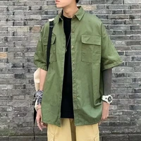 hong kong style retro high street tops tooling short sleeved shirt mens summer casual japanese ruffian handsome teachwear shirt