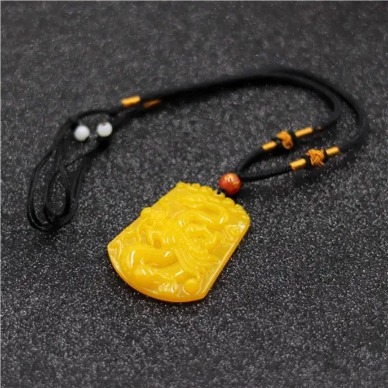 Оптовая продажа китайский желтый Нефритовый дракон Кулон Ожерелье