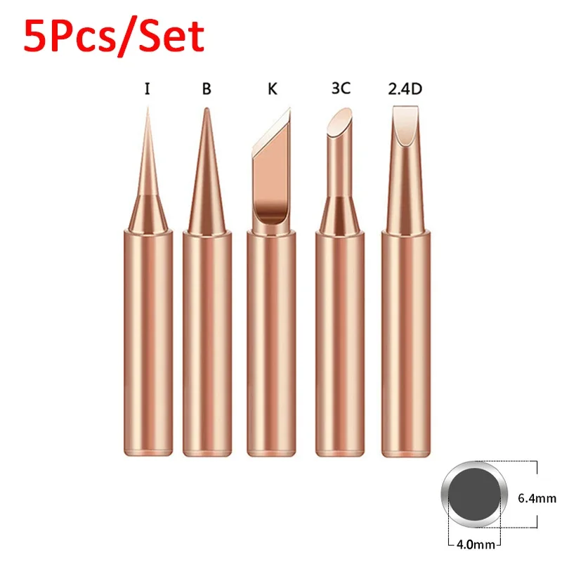 

Медные наконечники для паяльника 900M-T I + B + K + 2.4D + 3C 5 шт.