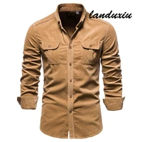 2022 new single breasted 100 cotton business casual fashion solid color corduroy men shirts autumn slim shirt men landuxiu