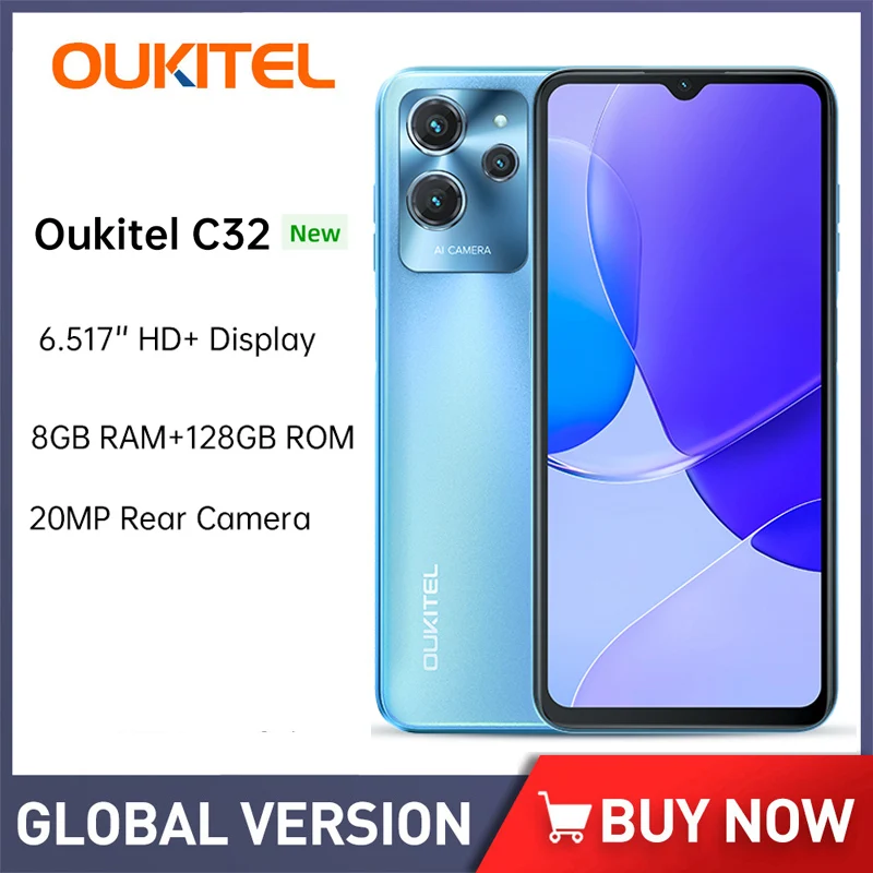 Oukitel 4G Network Cheap Smartphone Android 6.517" 8GB +128GB 5150mAh Original Mobile Phone 20MP Camera Cell Phone