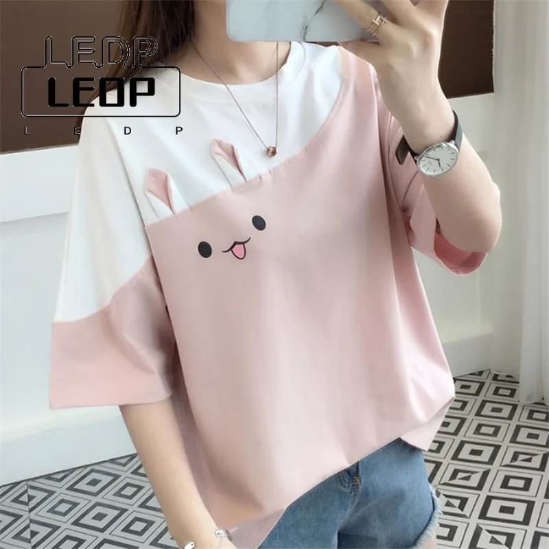 

LEDP Fashion Women's Cute Kawaii Top Pink T Shirt Women Summer T Shirt Roupas Feminnas Ropa De Mujer T Shirt 2022 New