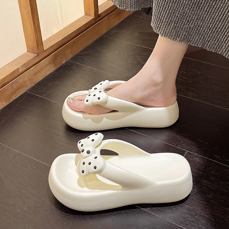 

Женские шлепанцы с бантом-бабочкой, летняя обувь на платформе, роскошные сланцы, резиновые шлепанцы средней высоты, новинка 2023