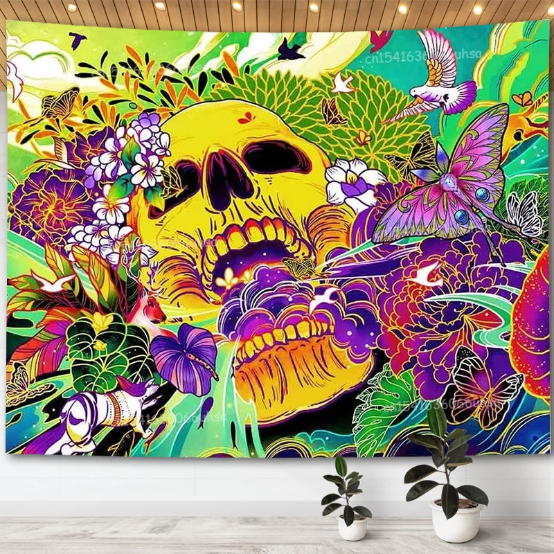 

Skull Floral Tapestry For Bedroom Abstract Painting Butterfly Garden Tapestrys Wall Hanging Room Decor Aesthetic Art Paintings
