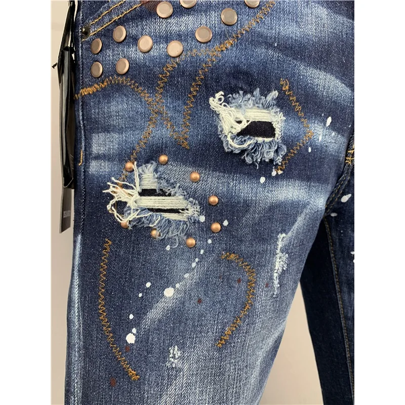 Брюки-Карандаш мужские стрейчевые рваные узкие байкерские черные джинсы штаны