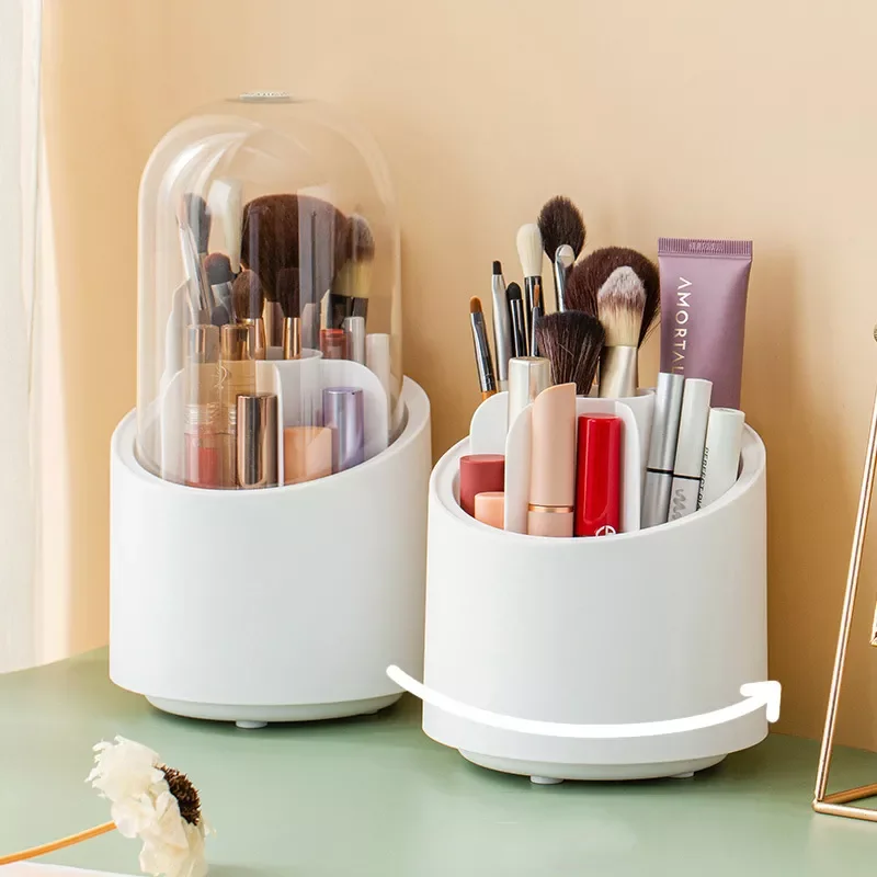 

Cosmetic Storage Box Large Capacity Dustproof Lipstick Makeup Brush Storage Bucket 360 Rotating Pen Holder Desk Makeup Organizer