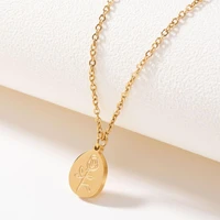 women necklace round pendant rose pattern jewelry electroplating bright luster necklace for party