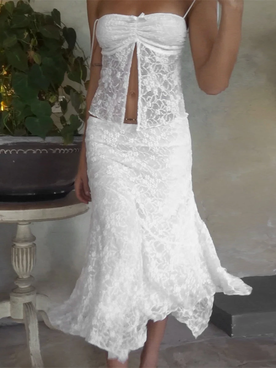 Женский кружевной комплект из 2 предметов летний Повседневный прозрачный