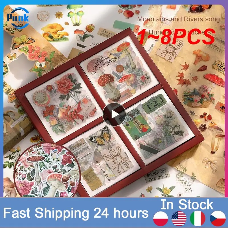

1 ~ 8 шт. набор винтажных наклеек «Mr.paperSet» с бабочками, Подарочная коробка, украшения для скрапбукинга в эстетике цветов, грибов, канцелярские наклейки