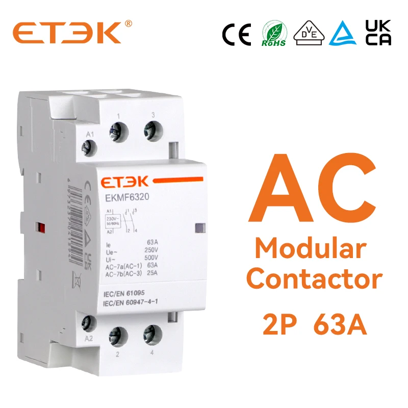 tipo Modular 220 do Trilho do Ruído da Bobina da Fase 2p 63a 2no do Contator Ekmf6320230 v da C.a. do Agregado Familiar de Etek