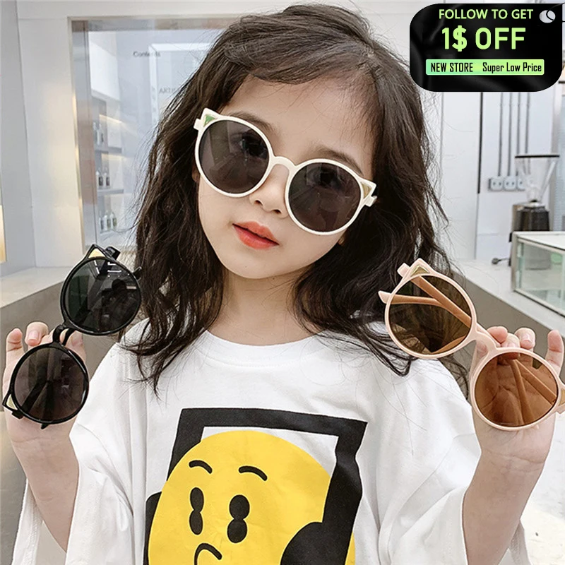 

Fashion Sunglasses UV400 for Children Cute Cartoon Cat Ears Round Frame Girls Boys Sun Glasses Retro Sun Shade Eyewear
