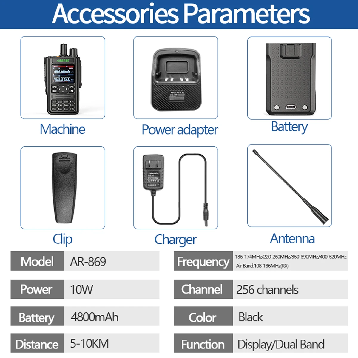 ABBREE AR-869 Walkie Talkie Bluetooth Program GPS Transceiver 136-520Mhz FM AM All Band Wireless Copy Frequency USB 2 Way Radio |