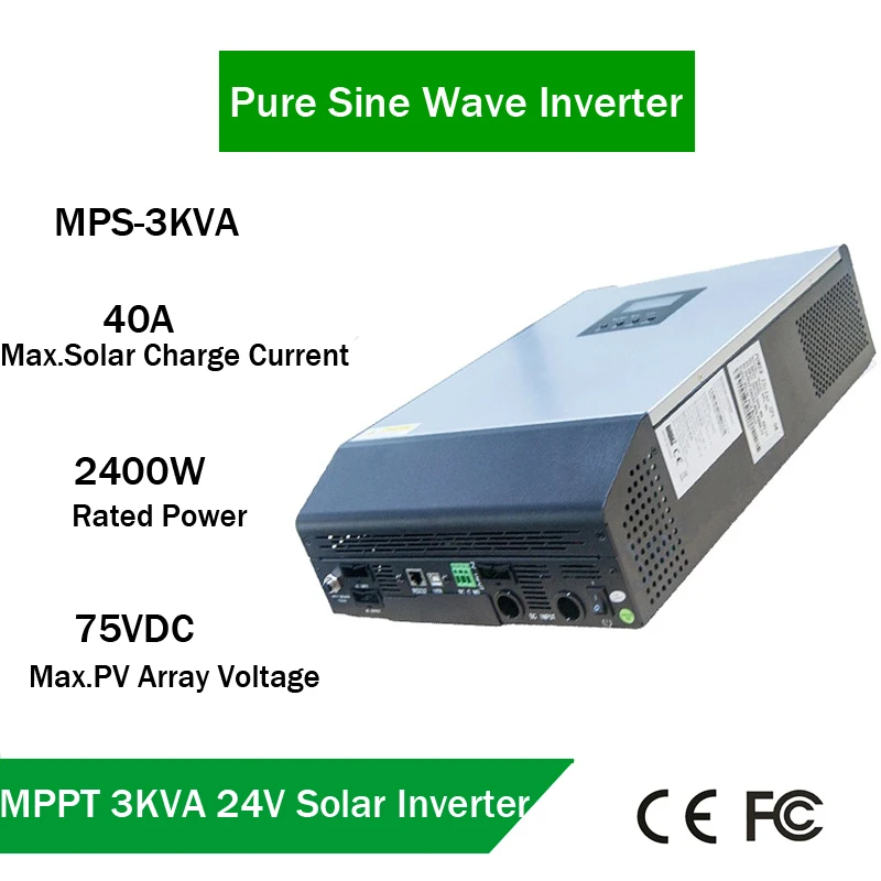 Солнечный инвертор 3KVA 24V 220V Гибридный Чистая Синусоидальная волна встроенный