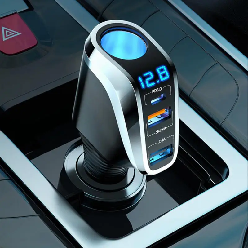 

Adjustable Cigarette Lighter 66w Fast Charged One Drive Three Digital Display Car Charger Adapter Car Charger Car Accessories