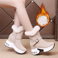 womens winter shoes 2021 wedges platform increase ankle boots plus velvet thick warm female mid calf short boot botas de mujer