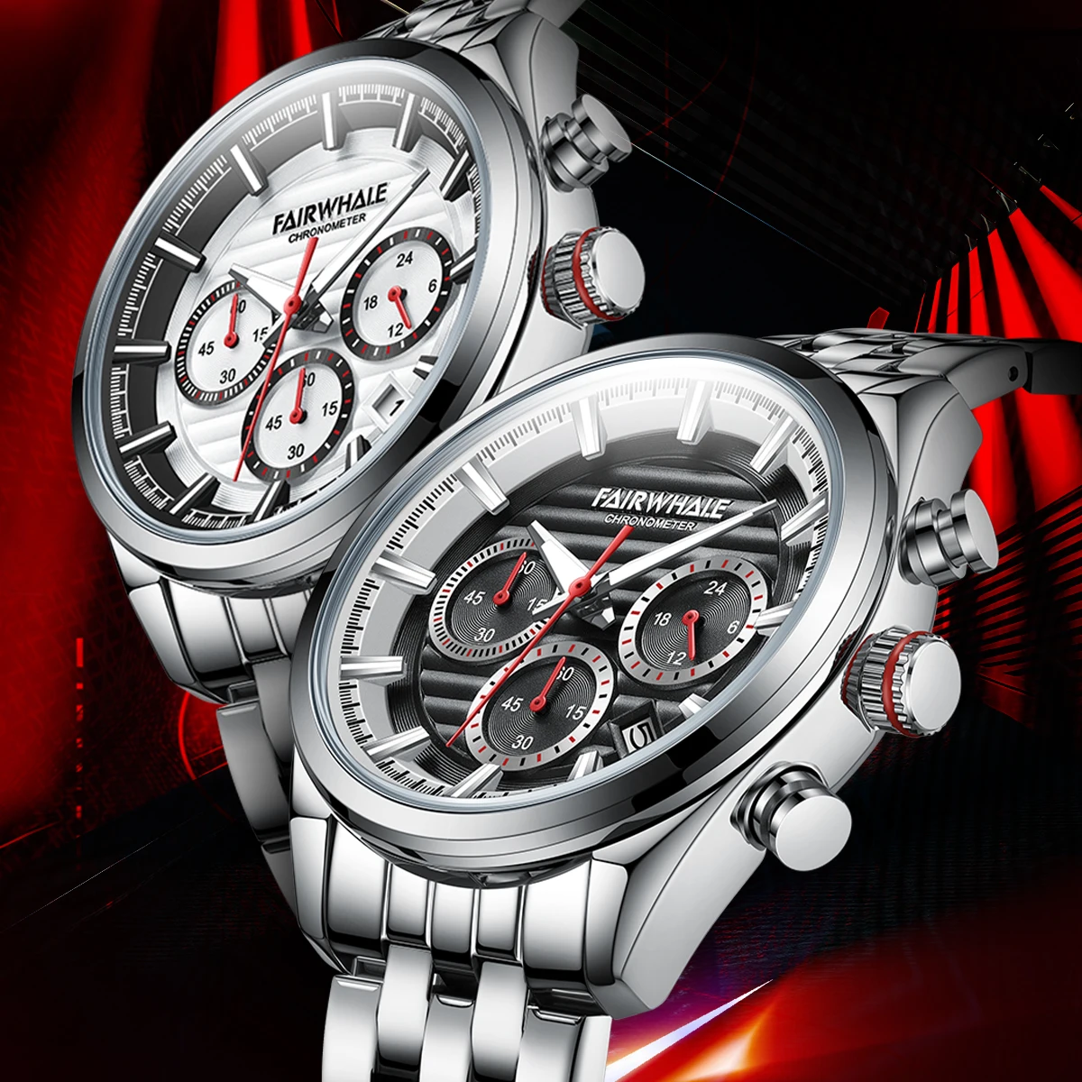 Трендовые деловые стальные кварцевые мужские часы с хронографом