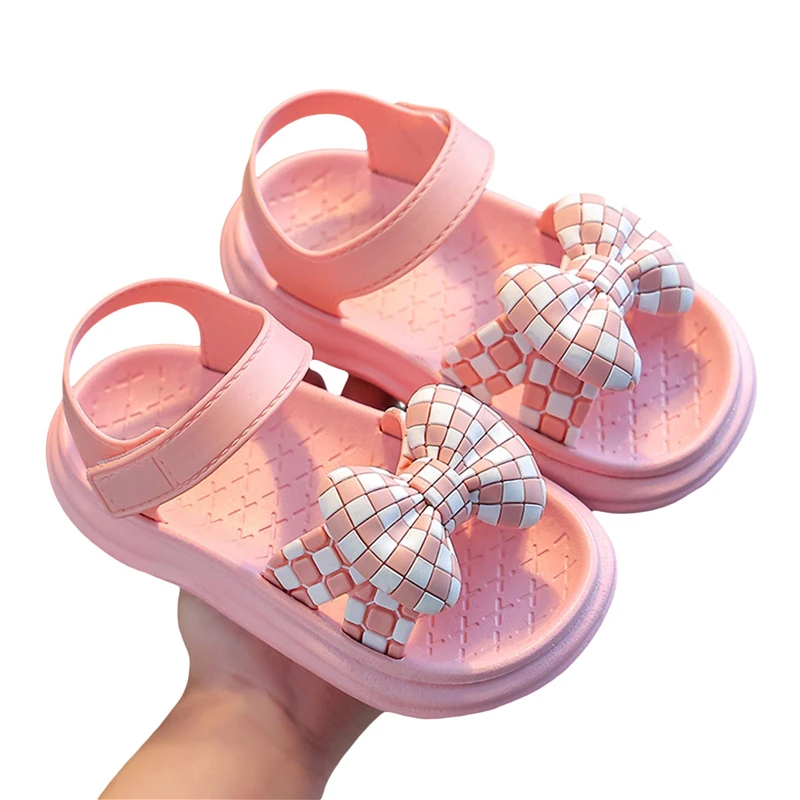 

Сандалии с открытым носком для девочек, босоножки на мягкой подошве, милые классические, с бантом, Пляжная Летняя обувь