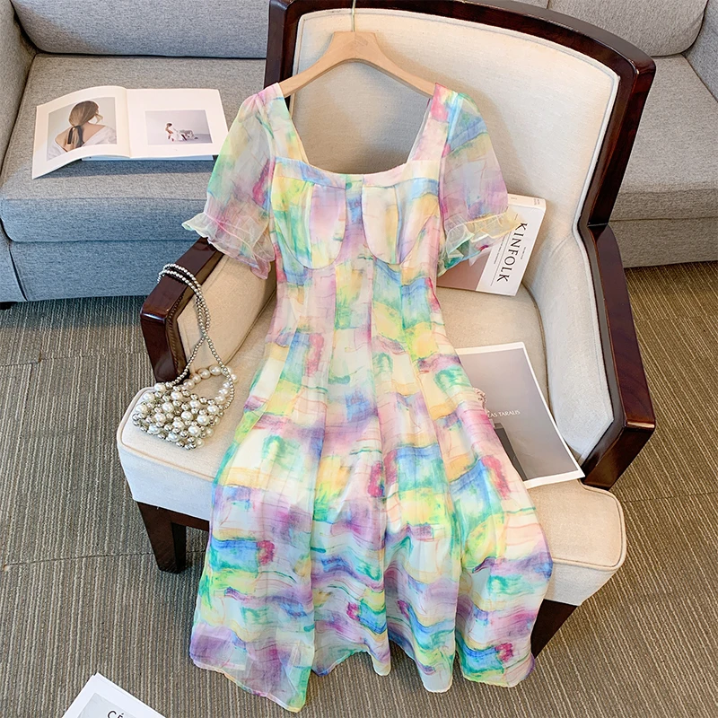 Женское летнее модное Красочное платье большого размера женское дышащее