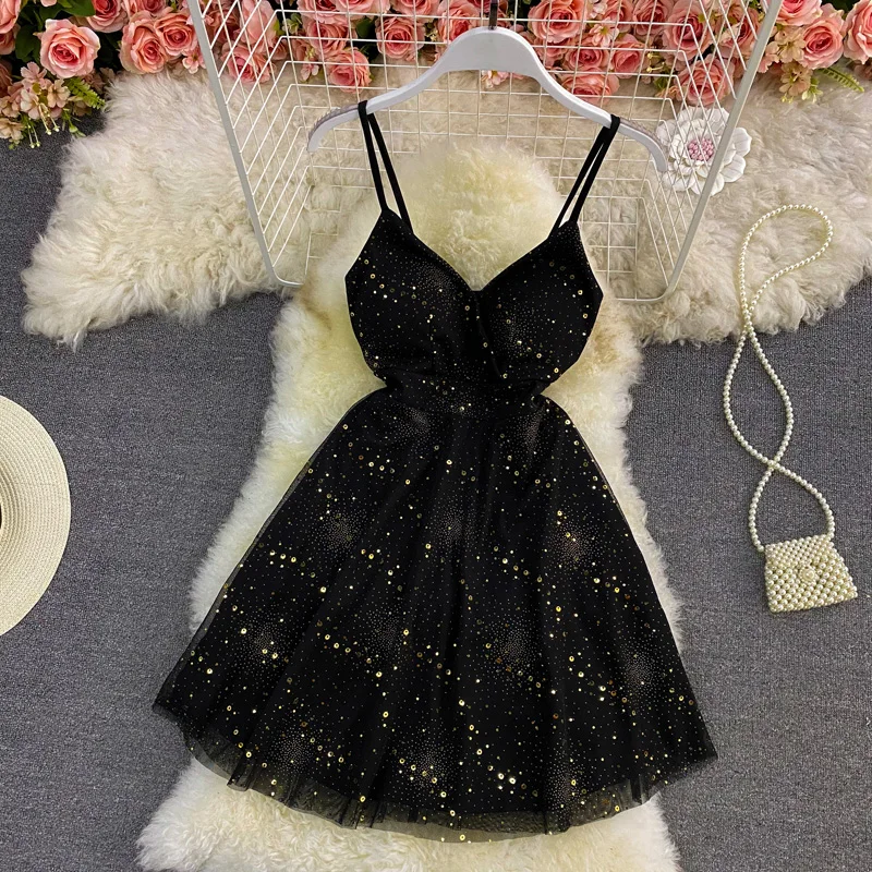

Модное Вечернее Платье с V-образным вырезом и блестками, женские облегающие сетчатые платья без рукавов с открытой спиной на бретелях-спагетти, Laides короткое сексуальное клубное мини-платье