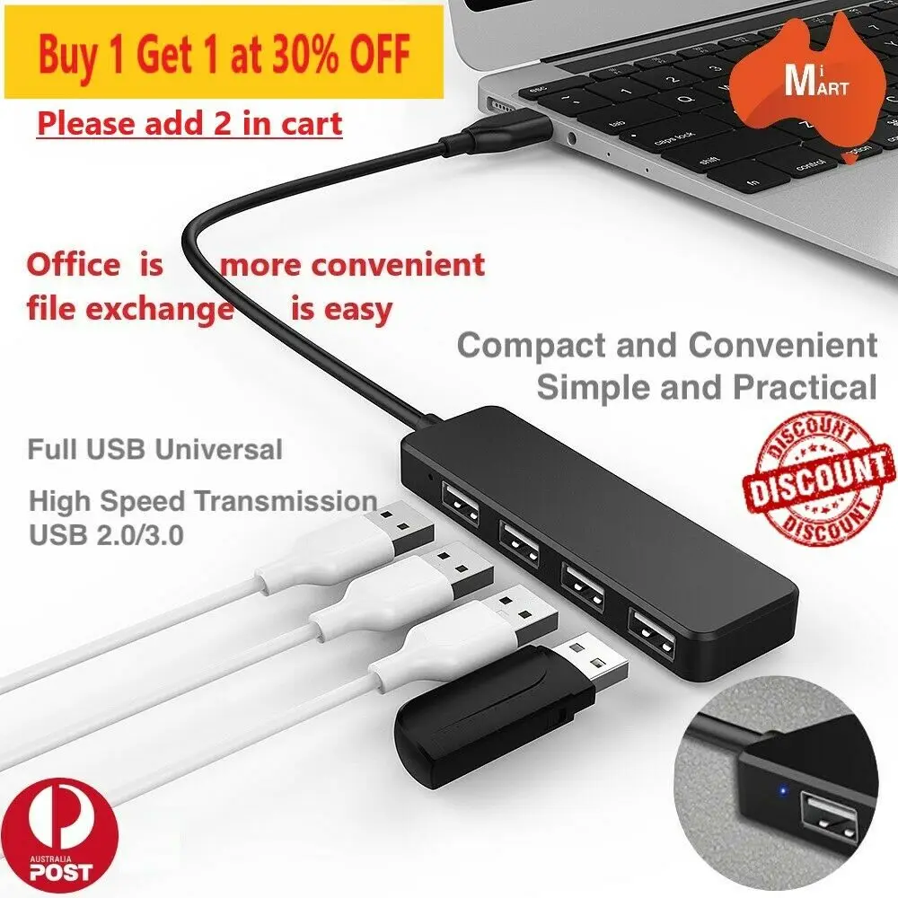 

USB Type C 4 Port HUB Silm Adapter Splitter Connector Extension For Mac & Phone