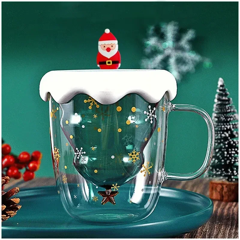 

Drinking Mug Christmas Glass Cup Double Mug Gift Cup Christmas Anti-scalding Tree Christmas Layer Coffee Glass Transparent 2023
