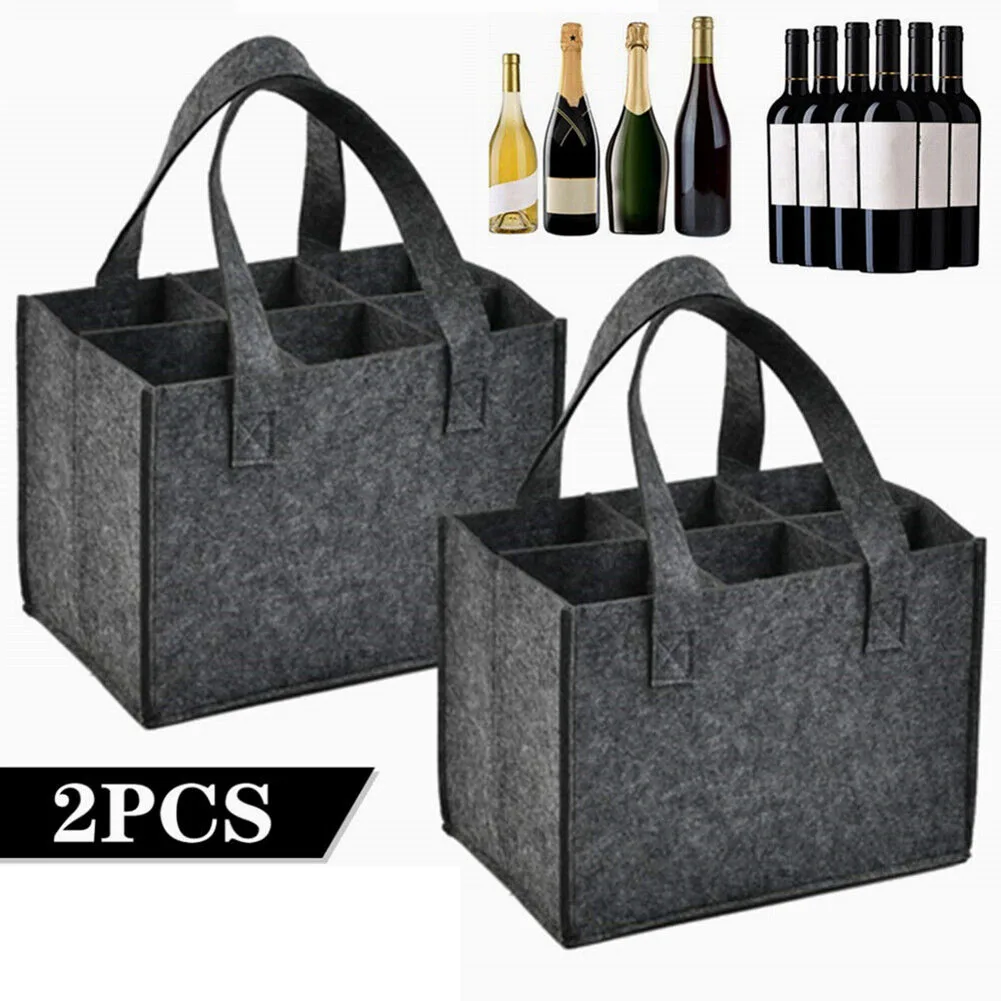 

2 Pcs Bottle Bags Felt Beer Bottle Bag Carrier 6 Grids With Removable Inner Dividers For Storing Beer Wine Cola Shopping Tote