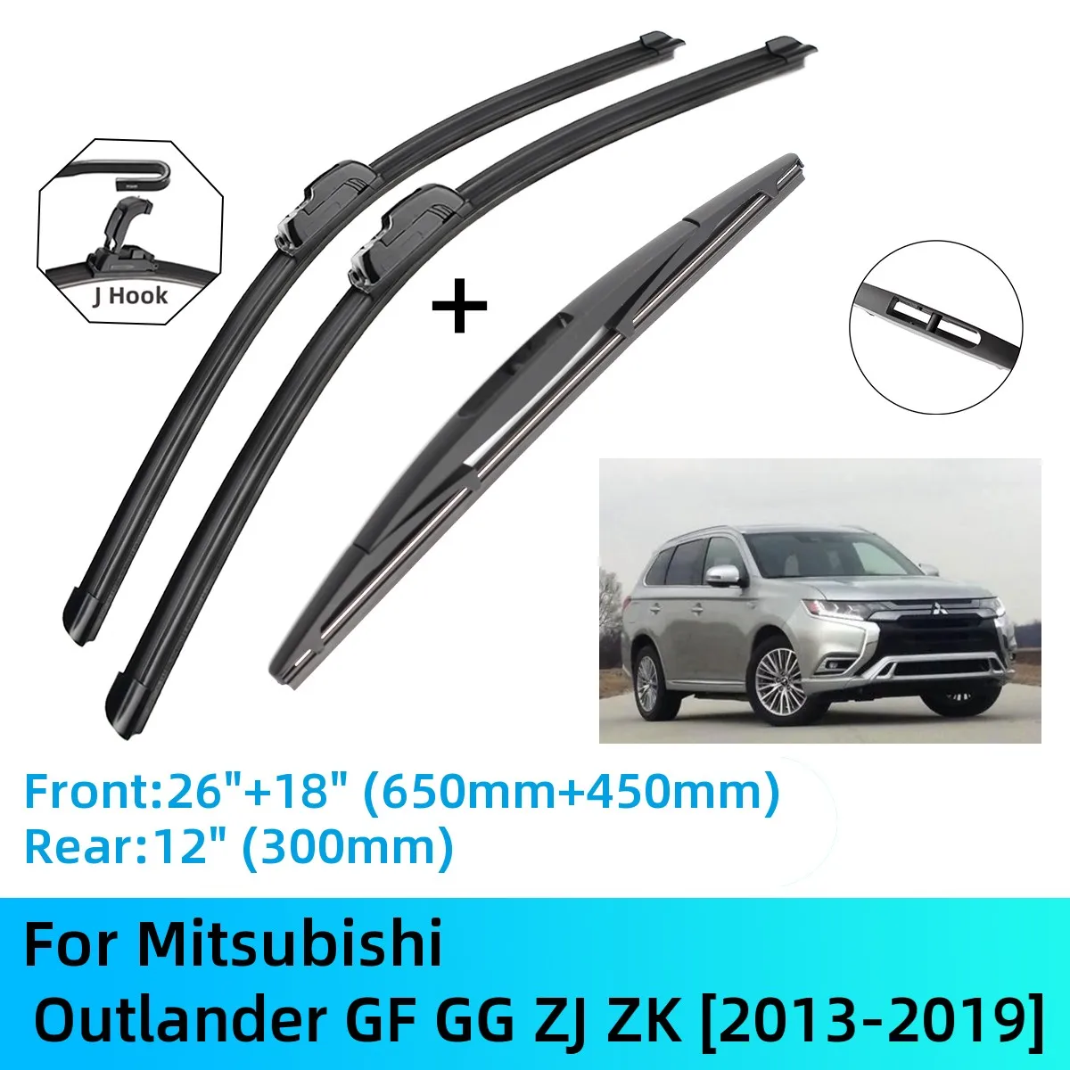 

For Mitsubishi Outlander GF GG ZJ ZK Front Rear Wiper Blades Brushes Cutter Accessories J U Hook 2013-2019 2016 2017 2018 2019