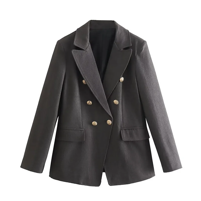 

Однотонные шикарные офисные женские блейзеры для женщин, элегантные стильные пальто 2023, женский двубортный облегающий блейзер с длинным рукавом