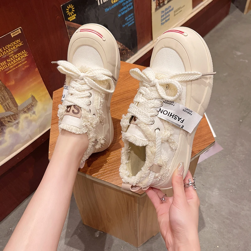 

Thick-soled Canvas Women Shoes 2022 Summer New Women's Casual Shoes Fashion Comfortable Wear-resistant Big Head Women's Shoes 40