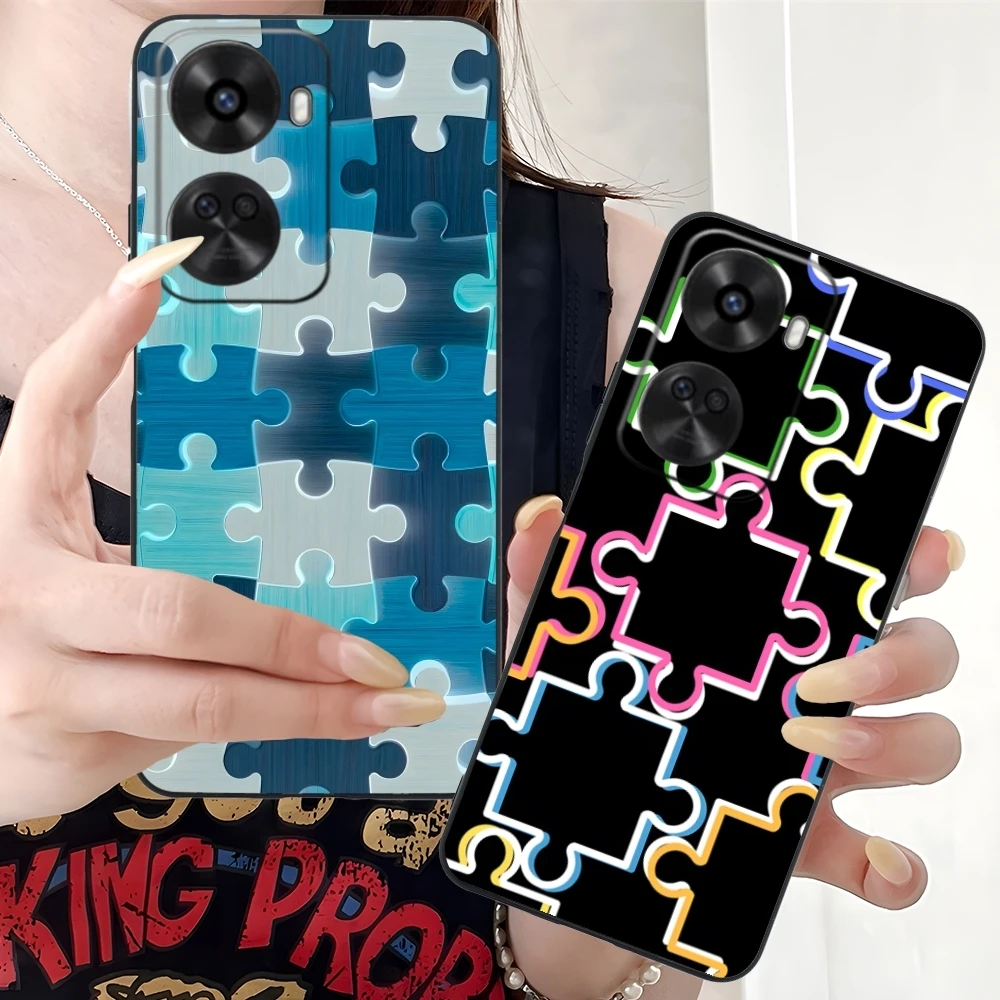 Puzzle Pretty Fashion Mobile Cell Phone Case for Huawei Nova 12 11 10 9 8 7 Pro SE 5G Black Soft Cover Shell