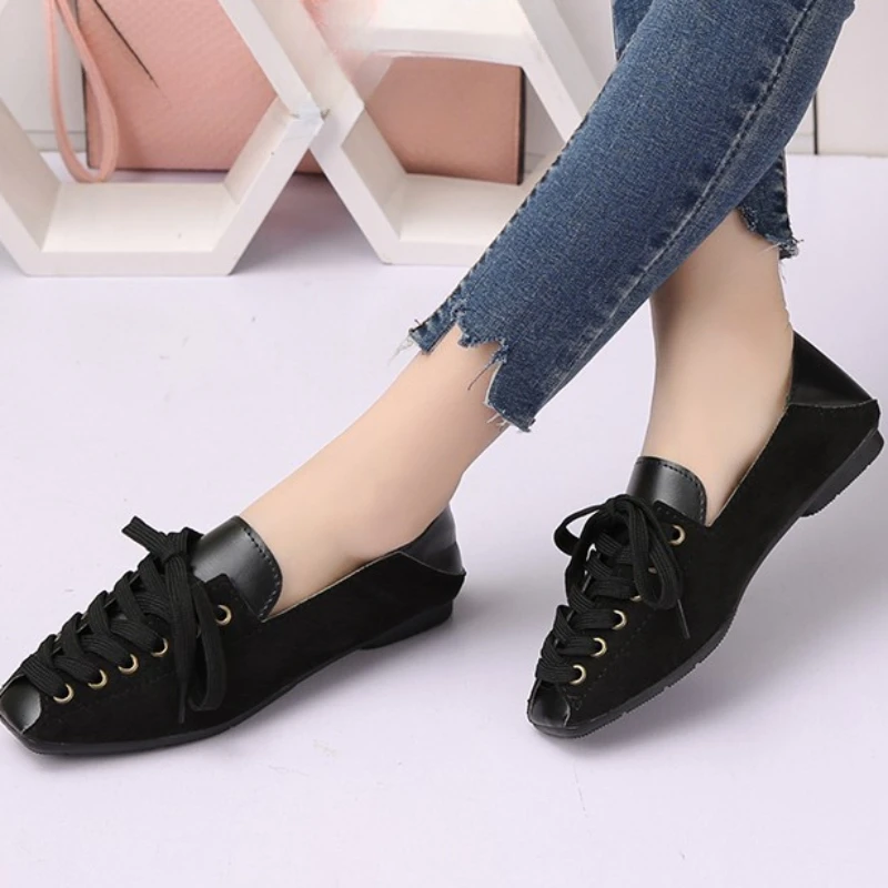 Женские туфли с квадратным носком на плоской подошве Новинка осени 2023 модная