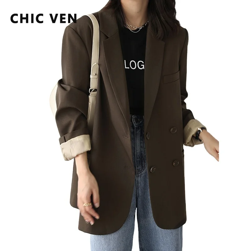 CHIC VEN Autumn New Fashion Women's Blazer Casual College Style Solid Color Office Lady Coat Long Sleeve Loose Women Clothes Top