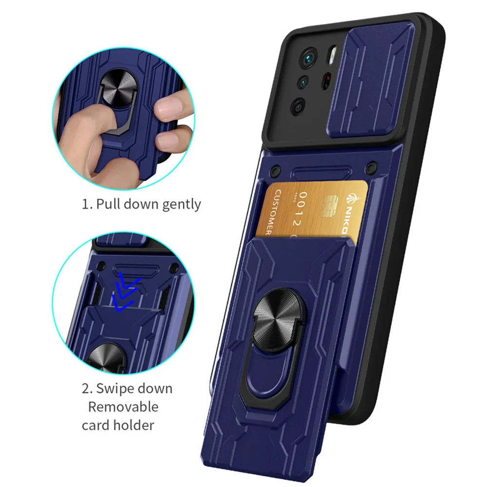

Mi 11 Lite 5G Shockproof Case for Xiaomi 11T Pro Mi 11 Lite 5G NE 11i Card Slot Camera Protection Cover for POCO M4 Pro X3 GT F3