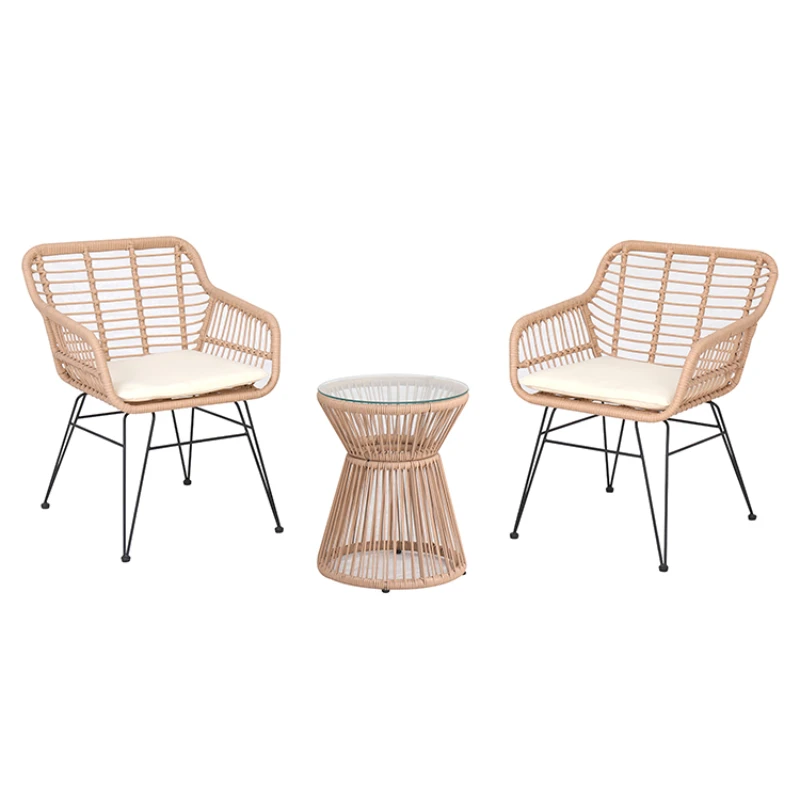 

pieces balcony wicker furniture set 3 pieces patio conversation set , with bamboo & wood color ,