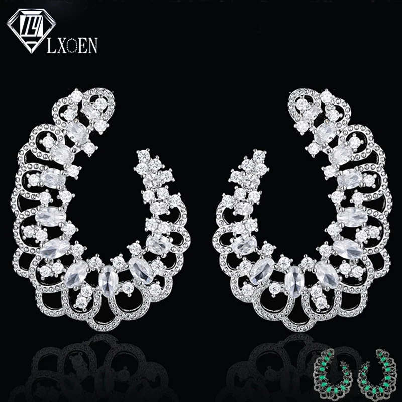 

LXOEN Luxury Designer Waterdrop Zircon Wedding Earrings 2022 Fashion Women Silver Color Green Drop Earings Party Vintage Jewelry